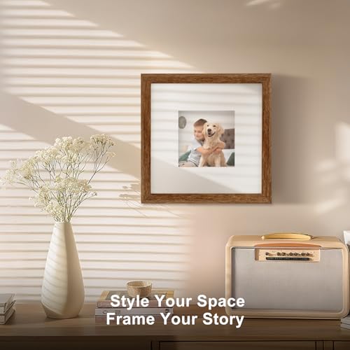TOFOREVO 8x8 Picture Frames with 4x4 Mat Set of 2, Rustic Brown - color: Rustic Wood, size: 8x8