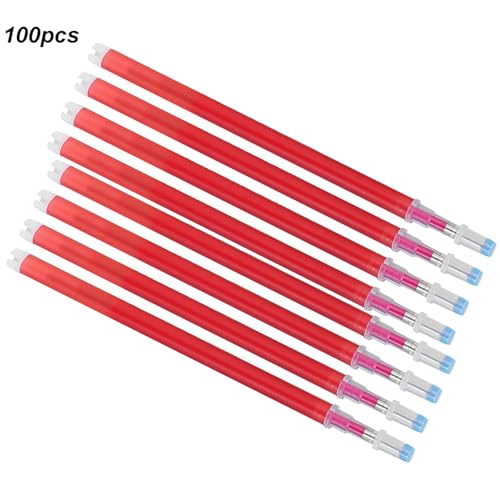 Pssopp Fabric Marker Pen Refills, Heat Erasable Smooth Writing Marking Supplies for Sewing Quilting Red Fabric 100 Pack