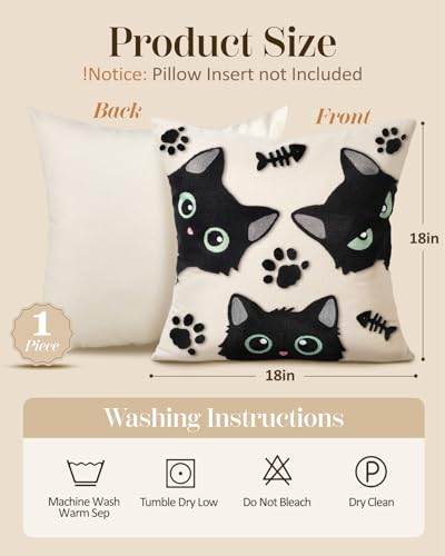 Embroidered Throw Pillow Cover 18x18 Inch, Cat Bone - color: Cat Bone, size: 18" x 18" (Pack of 1)