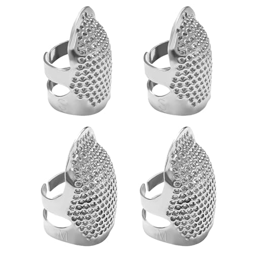 ZESION 4Pcs Sewing Thimbles, Adjustable Metal Thimbles for Hand Sewing Finger Protector, Quilting Craft Accessories for Knitting Needlework DIY Tools, Silver(2 Sizes, S/M) - color: Adjustable Silver