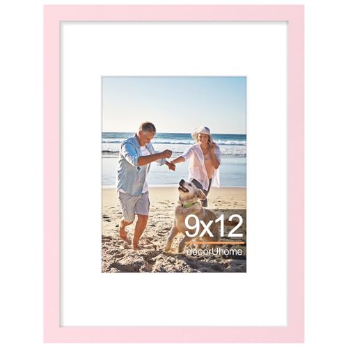 decorUhome 9x12 Picture Frame Fits 6x8 Photos with Mat, Pink - color: Pink, size: 9x12