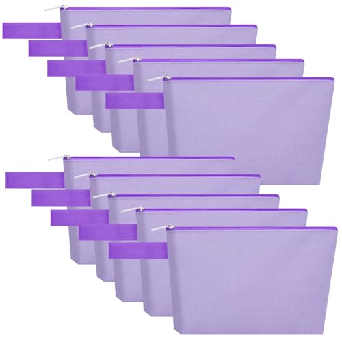 10 Pieces Cotton Canvas Makeup Bag with Bottom and Strap, Multi-Purpose Cosmetic Bag with Zipper Travel Toiletry Pouch, Blank DIY Craft Bag (Purple, M) - color: Purple, size: M