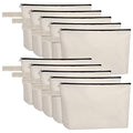 10 Pieces Cotton Canvas Makeup Bag with Bottom, Multi-Purpose Cosmetic Bag with Zipper Travel Toiletry Pouch, Blank DIY Craft Bag Pencil Bag (L, White) (MN-WB07) - color: White, size: L