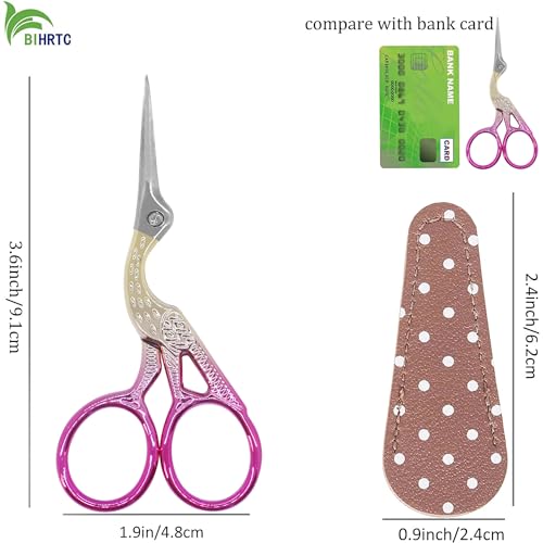 BIHRTC 3.6" Embroidery Scissors,Sharp Tip with Leather Case for Sewing - color: Yellow Pink, size: 3.6inch