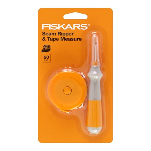 Fiskars Seam Ripper and Measuring Tape Set, Ergonomic Design, 5 ft Auto-Retract Tape for Sewing and Crafting, 1.5 m (Pack of 12) - size: 1.5 m (Pack of 12)