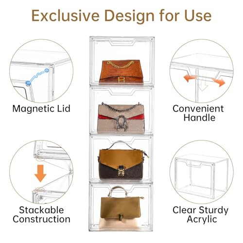 Freebat Stackable Storage Organizers, Clear Acrylic Display Case, 9-Pack Acrylic Boxes with Lids, Clear Storage Containers Storage for Handbags, Collectibles & Figures - size: 9pack