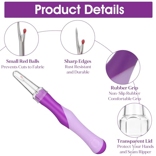 3 PCS Seam Rippers for Sewing, Needle and Thread Seam Ripper, Stitch Remover Tool for Hand Sewing, Knitting, Cross Stitching, Embroidery and Thread Removal (Purple)