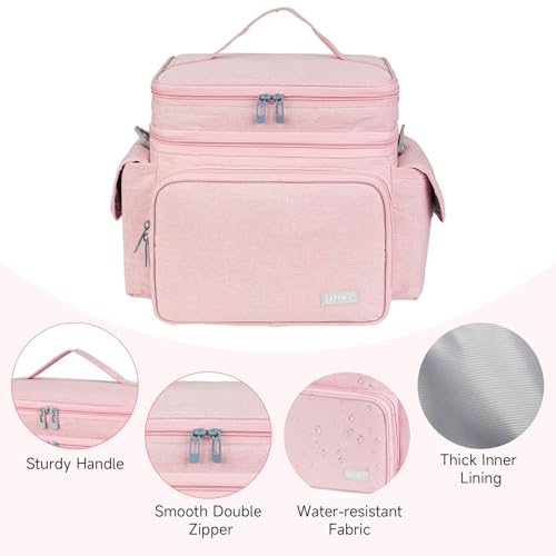 LEFOR·Z Small Sewing Supplies Organizer Bag(10.5 x 8 x 9inch),Sewing Box - color: Pink
