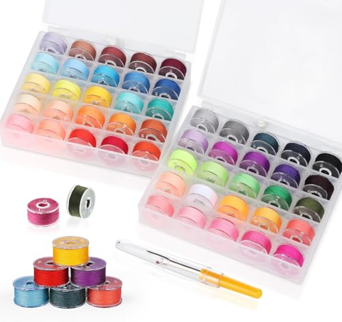 ilauke 50Pcs Bobbins Sewing Thread with Case, SizeA Class15 - color: 50 color