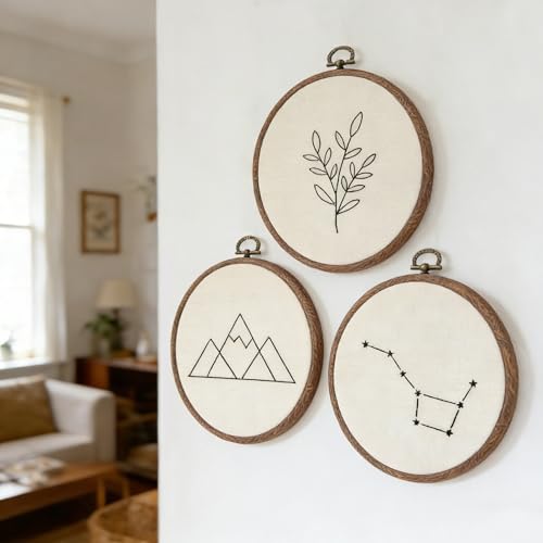 Dllxumm 3 Pcs 6 Inch Round Embroidery Hoops Display Frame, Circle Cross Stitch Hoop Ring Imitated Wood Embroidery Ornament for Craft Sewing Hanging DIY Halloween Christmas Gifts - size: 6 Inch