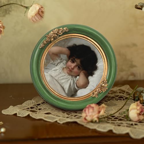 Vintage Small Picture Frame 4x4, Antique Ornate Photo Frame With Gold Floral Relief, Wall and Tabletop Display,High Definition Glass Front,Retro Home Decor Art Gallery (Green 4 * 4) - color: Green and Gold