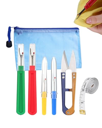 6PCS Seam Ripper Tool with Zipper Bag, Steam Stitch Sewing Tools Includes 2 Large/2 Small Stitch/Sewing Scissors and Tape Measure, Removers for Precision Sewing and Crafting