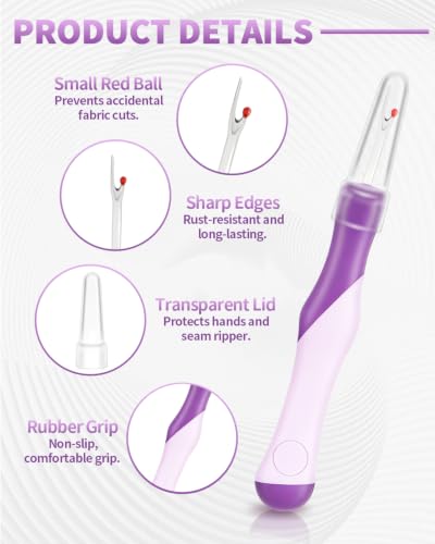 3Pcs Seam Rippers, Stitch Ripper with Protective Caps, Gift for Crafters - color: Purple
