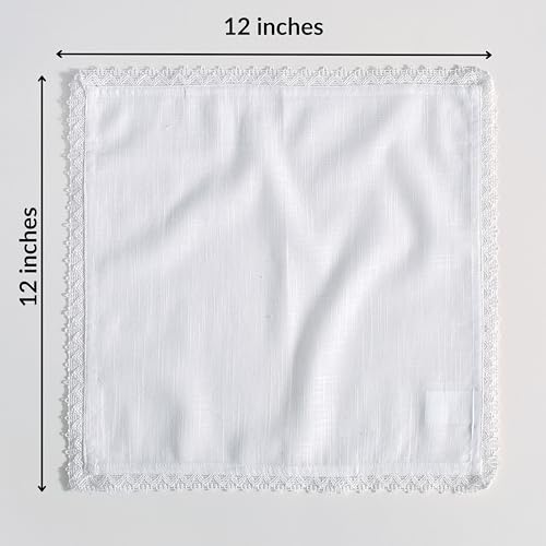 FINGERCRAFT Lace Cloth Napkins, Cotton Linen, 12 Pack, 20x20 Inch, White - color: White, size: 12" x 12" (Set of 12)