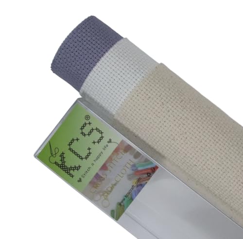 KCS 3 pc of 15" x 18"(38cmx45cm) 14 Count Cross Stitch Cotton Aida Cloth Needlework Rolled Fabric Box,14CT,Antique White+Oatmeal+Light Steel Grey - color: Antique White+oatmeal+light Steel Grey, size: 14CT