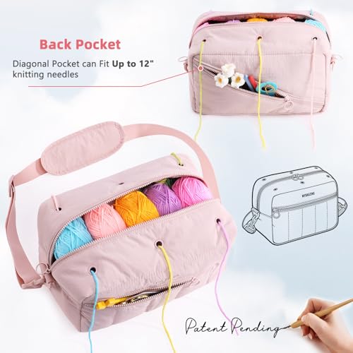 MYBAGZING Crochet Bag Organizer Knitting Bag Yarn Storage for Crochet Hook - color: Pink, size: Medium - 12"