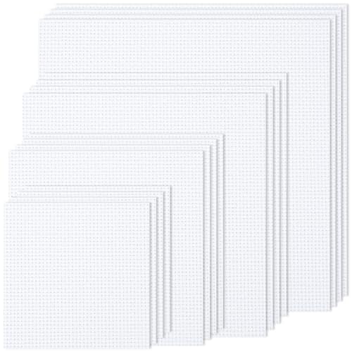 MYFAMIREA 16PCS Cross Stitch Fabric, 4 Sizes White Aida Cloth 14 Count Craft Embroidery Cloth Classic Reserve Cross Stitch for Home DIY Handmade Needlework Embroidery Decoration, 5.9 to 11.8 inch - color: White, size: 14 CT 5.9-11.8In (16 PCS)