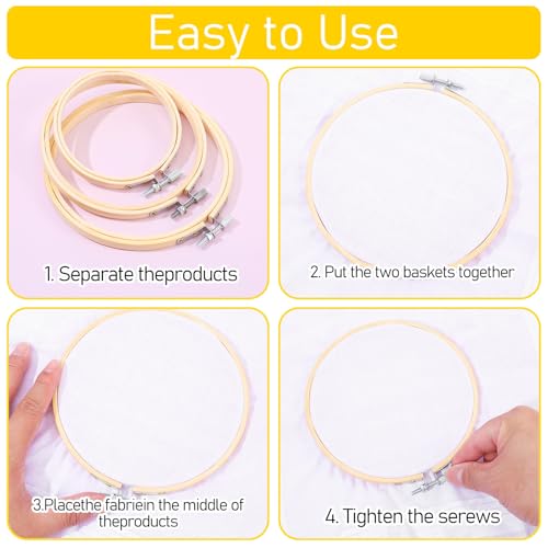 Bamboo Embroidery Hoop Set 3-Pack, Non-Slip 4/5/6 Inch for Cross Stitch