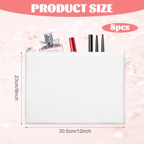8 Pcs Canvas Zipper Pouch, 12x9'' Large Cosmetic Canvas Pouch With Zipper, Canvas Makeup Bags Plain for Women, Blank Bag Organizer Purse for Travel, Toiletry, DIY Crafts