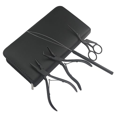Hair Extension Beading Tool Kit Hair Extensions Micro Link Bead Closer and Remover Pliers and Cutting Scissors Set, Link Micro Ring Loop Needle Pulling Hook Threader Wire for Silicone Rings(Black)