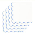 PurpleEssences Scalloped Cloth Napkins 18x18 in - White Edges Light Blue - color: White(edges- Light Blue)