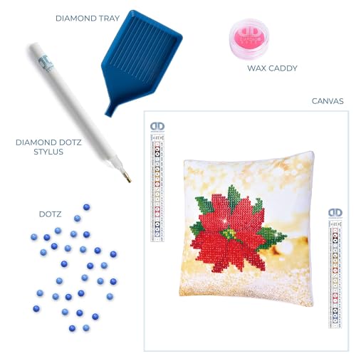 DIAMOND DOTZ Poinsettia Pillow Christmas Diamond Painting Kit for Adults - color: Pointsettia