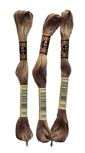 DMC 6-Strand Embroidery Cotton 8.7yd - Medium Mocha Brown - 117-3032 - Bundle of 3 Skeins