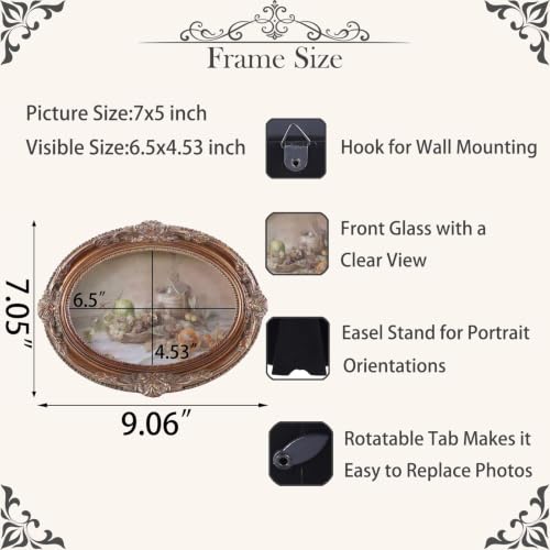 Vintage Picture Frames 5x7 Ornate Bronze Antique Pictue Frames with Real Glass Cover for Wall & Tabletop Display Victorian Home Decor Gallery Wall Decor,Oval - color: Bronze, size: 7X5