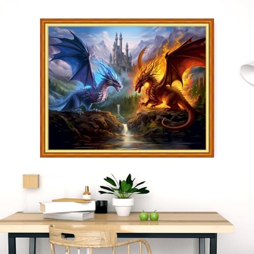 Dimensean Stamped Cross Stitch Kits Full Range of Embroidery Patterns Starter Kits for Beginners Adult DIY Cross Stitches Needlepoint Kits 11CT-Water Fire Dragon 16x20 inch - color: Craftpattern61