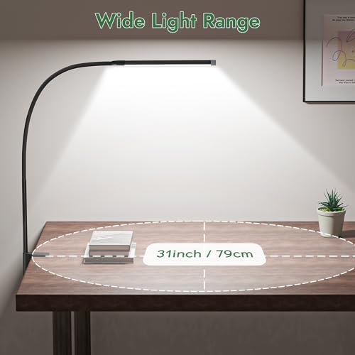 Clamp Lamp for Desk, Eye-Caring LED Clip Light for Home Office - color: Black