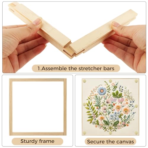 24 Pcs Stretcher Bars for Needlework, 6 Sizes(6/8/10/12/14/16Inch) Wooden Canvas Stretcher Bars with 100 Tacks, Remover, Wooden Stretcher Bars for Canvas