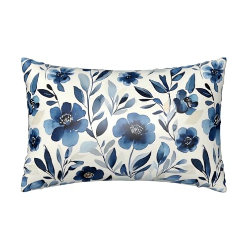 Satin Pillowcase for Hair and Skin Watercolor Blue Flowers and Leaves Super Soft and Cooling Similar to Silk Pillow Case 1 Pack with Hidden Zipper Silky Soft Zippered Satin Pillowcase20 x30 - color: Watercolor Blue Flowers and Leaves