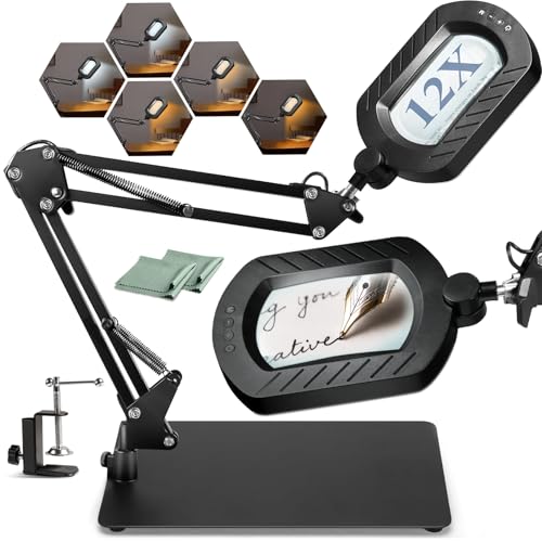 12X Magnifying Glass with Light and Stand, 144 LED Lighted Magnifying Lamp