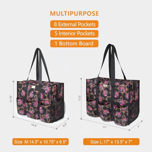 TOPDesign Utility Water Resistant Tote Bag with 13 Pockets, Zipper Closure - color: Baroque Cloves, size: Medium
