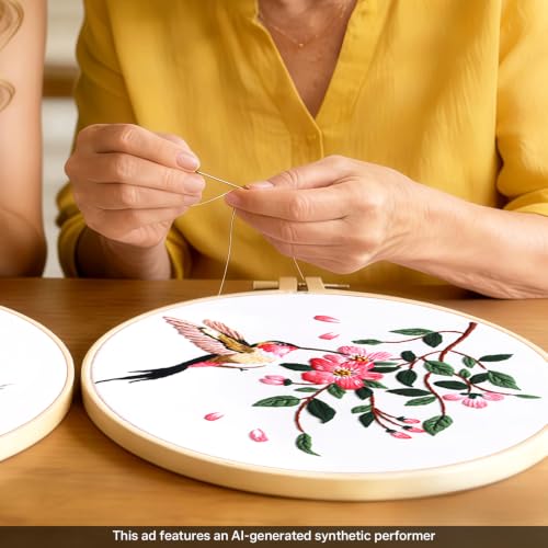Esoes 4 Pack Embroidery kit for Beginners, Hummingbird and Flower Cross Stitch Kits with Clear Instructions,1 Embroidery Hoops,Stamped Patterns,Colorful Threads & Tools, Gifts for Crafters