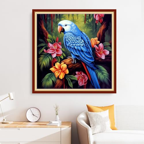 Disxvivy Cross Stitch Stamped Full Embroidery Kits DIY 11CT Cotton Thread Printed DIY Needlepoint Kits Craft Needlework Set Cross-Stitch Stamped Sets-Flower Parrot 18x18 inch - color: Artstyle05