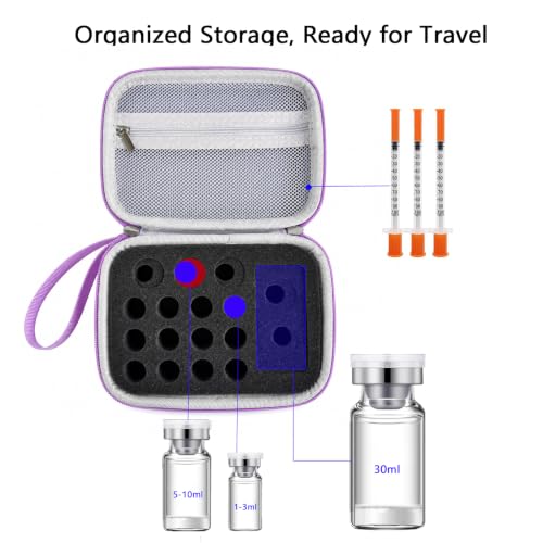 17 Slots Peptide Insulin Vial Hard EVA Travel Case Fits 1ml-30ml Vials - color: Purple