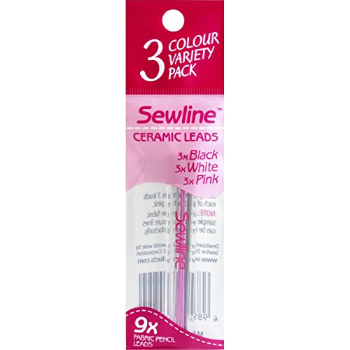 Sewline Fabric Pencil Lead Refills – Variety Pack White Black Pink (0.9 mm) for Quilting, Sewing & Fabric Marking – 9 Count