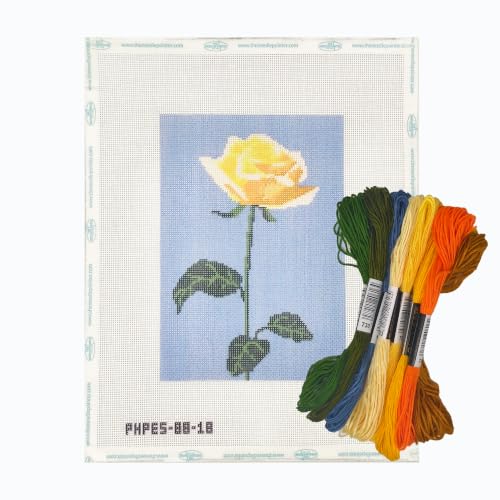 Howie's Needlepoint Flower Needlepoint Kits for Adults & Beginners, 18 Mesh Printed Needlepoint Canvas, Stamped Patterns Canvas Starter Kits(Yellow Rose,7"x 5") - color: Yellow Rose