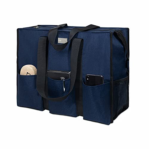 TOPDesign Utility Water Resistant Tote Bag with 13 Pockets, Zipper Closure - color: Blue, size: Medium