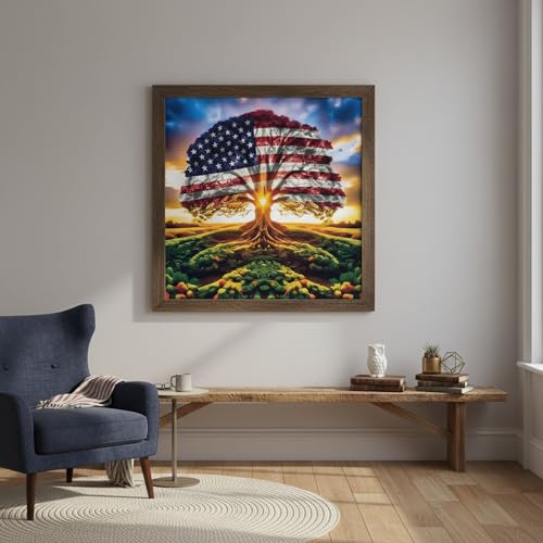 KUFWKEY Diamond Painting Kits for Adults,Tree of Life Diamond Painting kit,American Flag Round Diamond Dots for Beginner,Gem Painting,DIY Art and Crafts,Home Wall Decor 14x14 Inch - color: AM430