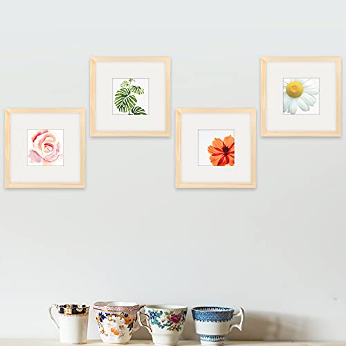 WUTL 8x8 Picture Frames Solid Wood 4x4 Square Frame with Mat Grain 6 Pack - color: Grain, size: 8x8