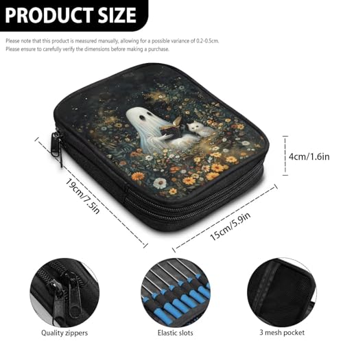 Kathyboom Halloween Spooky Floral Crochet Hooks Case Portable Travel Crochet Storage Bag Organizer with Web Pocket and Crochet Holder Slots for Carrying Various Crochets Needles - color: Halloween Spooky Floral-