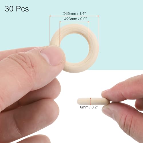 MECCANIXITY 100pcs 1.4" Unfinished Wooden Rings Smooth Natural Wood Macrame Rings for Curtain Connectors DIY Crafts Knitting Decoration Jewelry Making - size: 1.4"