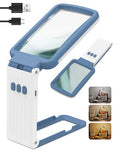 15X Magnifying Glass with Light and Stand, Rechargeable Folding Handheld Real Glass Magnifier, 3 Color Modes Dimmable Lighted Page Magnifying Sheet for Seniors Low Vision Small Prints - Blue White - color: Blue-white