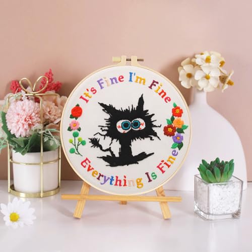 Haootadiy Beginner Embroidery Kit for Adults, Easy Cross Stitch Kit for Beginners and Adults, Full Embroidery Hoop Kit with Needles and Thread Included (Pattern 1) - color: Pattern 1