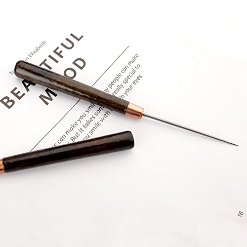 2 Pcs Leather Scratch Awls Tool, Sewing Awl Tool with Wooden Handle