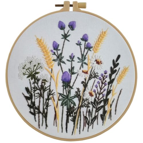 Esffaci Embroidery Starter Kit for Adult Beginner with Flowers Pattern Hand Embroidery Set with Cloth Hoop Needle Threader Floss and Instruction - color: Flower