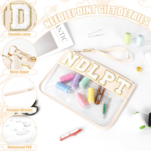 BuyCard Needlepoint Project Bag, NDLPT Clear Zipper Pouch Sewing Gifts Bag - color: Beige