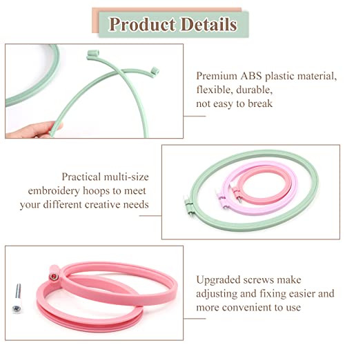ZOCONE 3 Pcs 3 Size Oval Embroidery Hoops, ABS Plastic Embroidery Hoops Cross Stitch Hoops Embroidery Frames for Sewing, Needlework, Embroidery Projects (Size-7.5", 5.7",3.9") - style: 3 PCS,3 SIZE